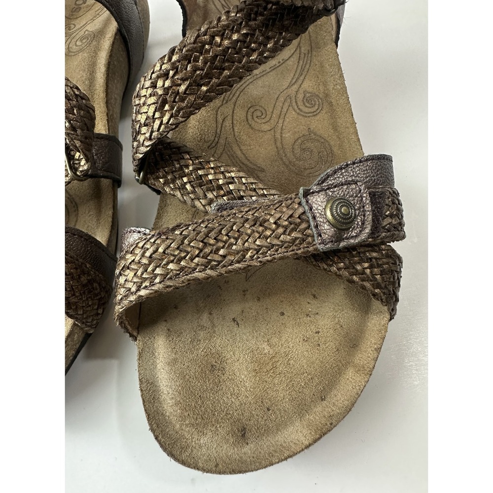 Taos Trulie Sandals Pewter Metallic Leather Woven Strappy Hook Loop Size 7 - 7.5 - Picture 5 of 16